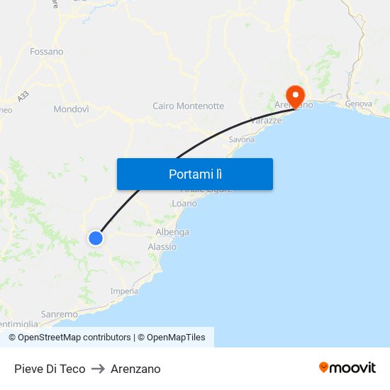 Pieve Di Teco to Arenzano map