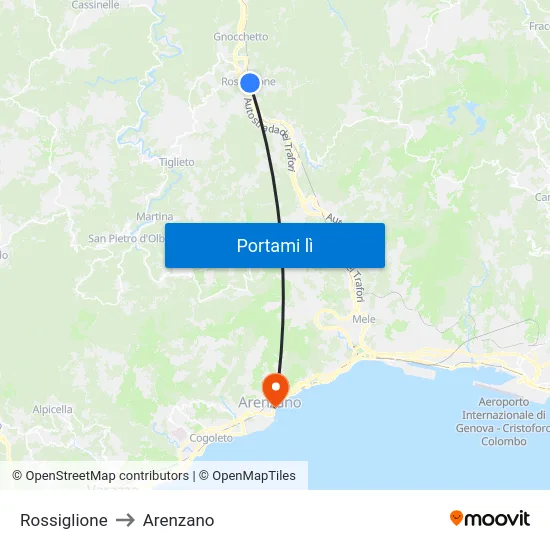 Rossiglione to Arenzano map