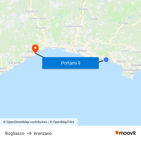 Bogliasco to Arenzano map