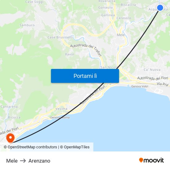 Mele to Arenzano map