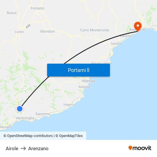 Airole to Arenzano map