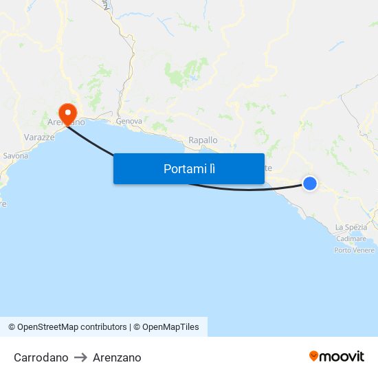 Carrodano to Arenzano map