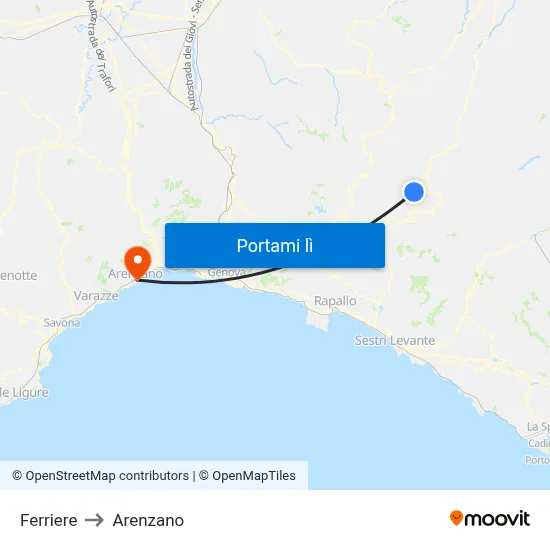 Ferriere to Arenzano map