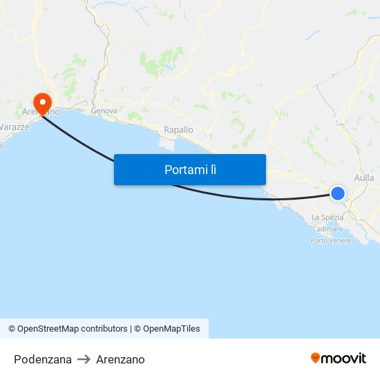 Podenzana to Arenzano map