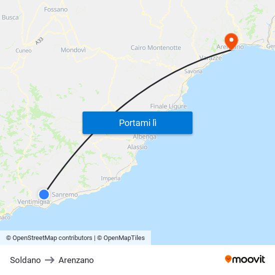 Soldano to Arenzano map