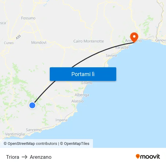 Triora to Arenzano map