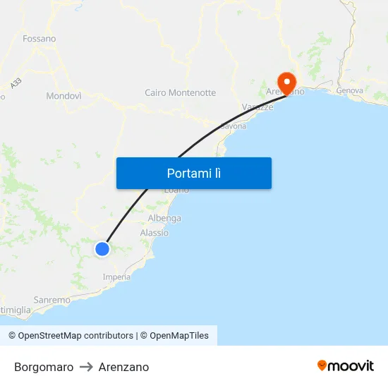 Borgomaro to Arenzano map