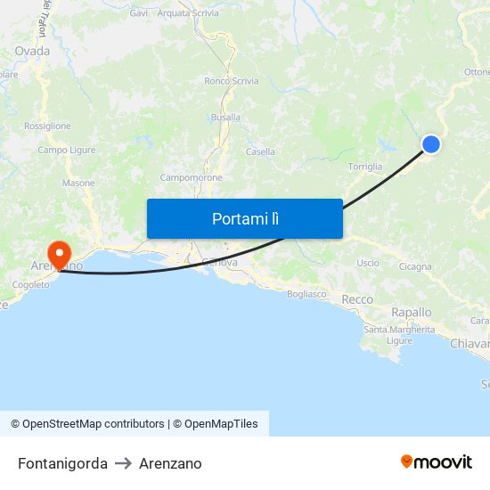 Fontanigorda to Arenzano map