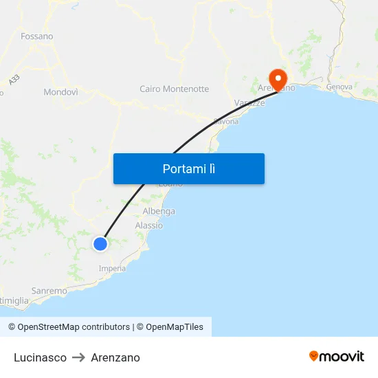Lucinasco to Arenzano map