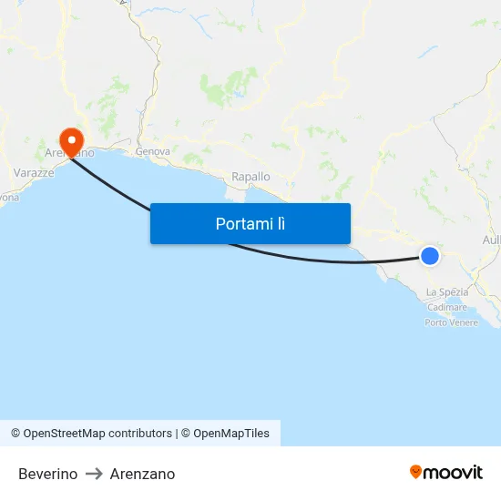 Beverino to Arenzano map