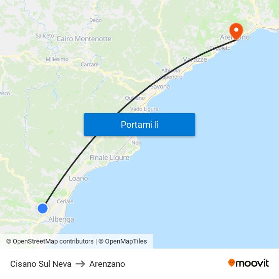 Cisano Sul Neva to Arenzano map