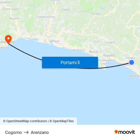 Cogorno to Arenzano map