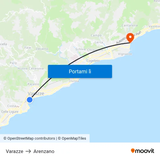 Varazze to Arenzano map