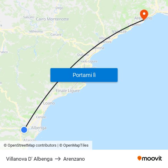 Villanova D' Albenga to Arenzano map
