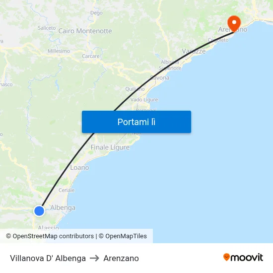 Villanova D' Albenga to Arenzano map