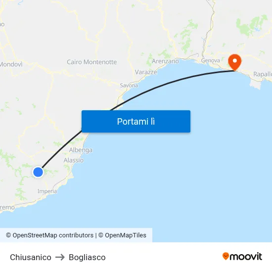 Chiusanico to Bogliasco map