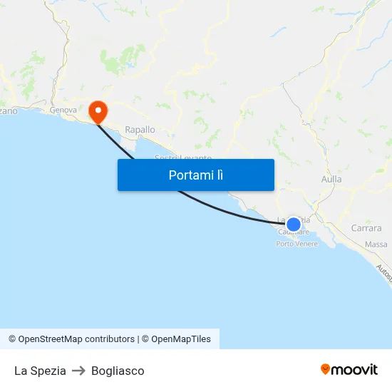 La Spezia to Bogliasco map
