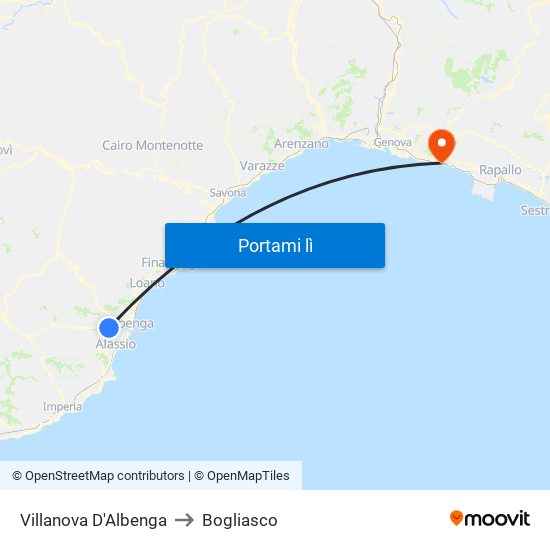 Villanova D'Albenga to Bogliasco map