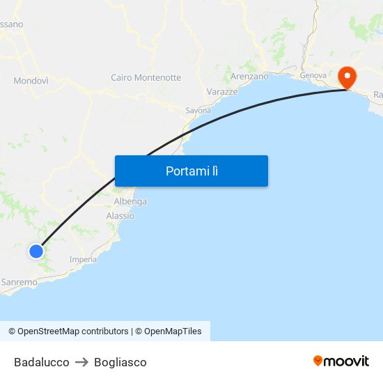 Badalucco to Bogliasco map