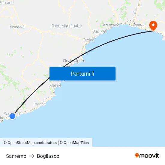 Sanremo to Bogliasco map