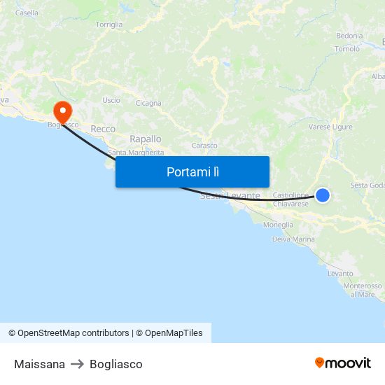 Maissana to Bogliasco map