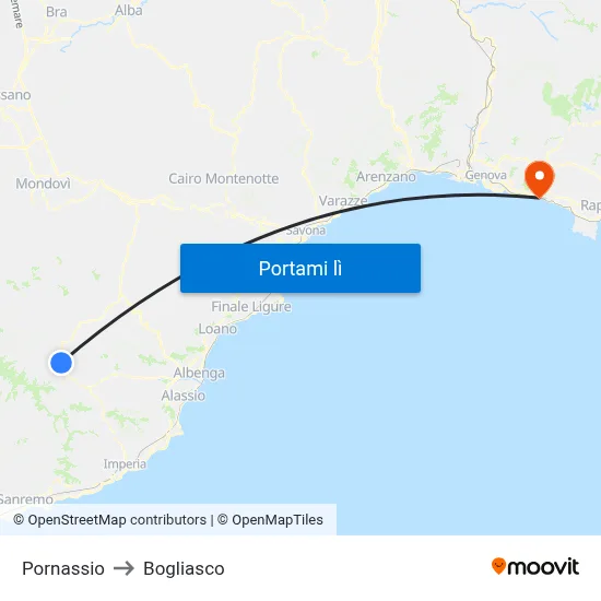 Pornassio to Bogliasco map