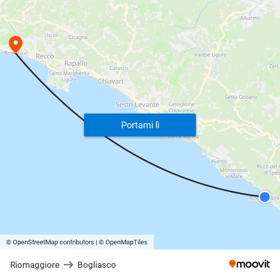 Riomaggiore to Bogliasco map