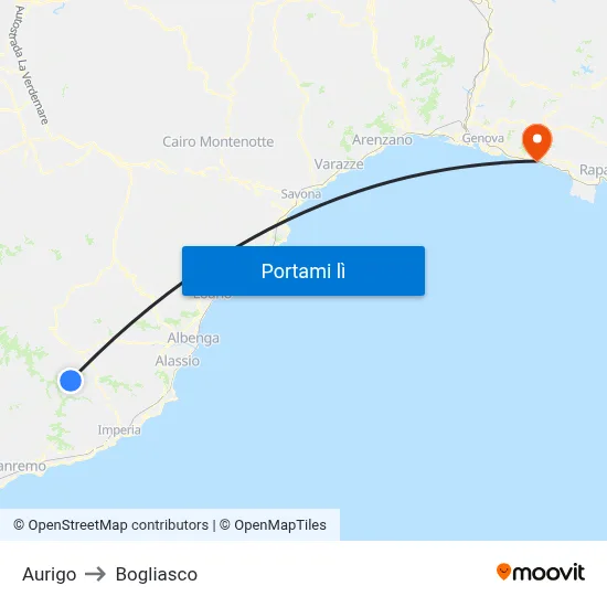 Aurigo to Bogliasco map