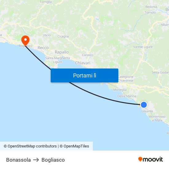 Bonassola to Bogliasco map