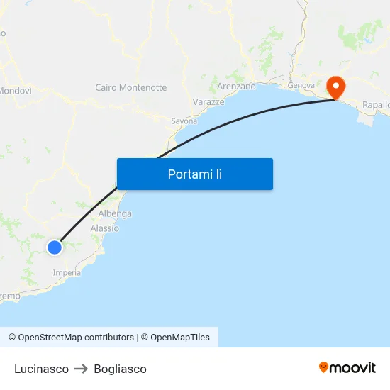 Lucinasco to Bogliasco map