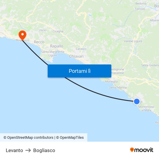 Levanto to Bogliasco map