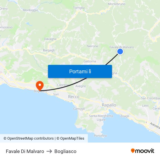 Favale Di Malvaro to Bogliasco map