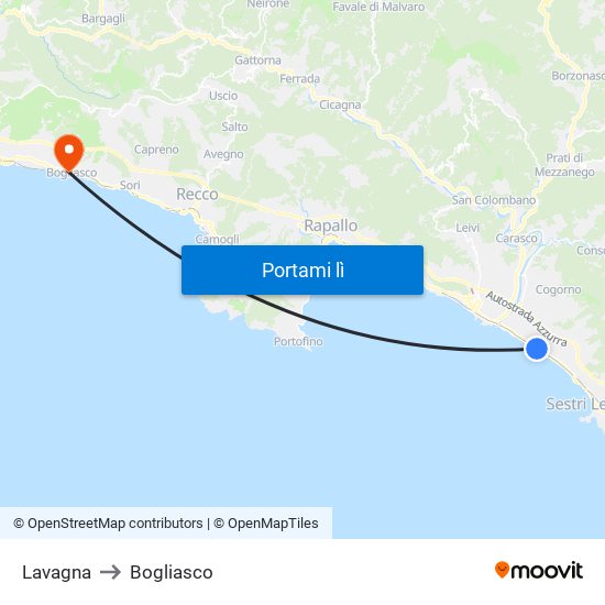 Lavagna to Bogliasco map