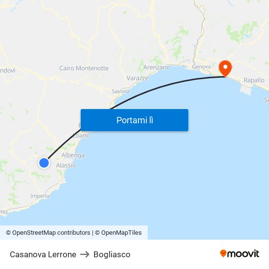 Casanova Lerrone to Bogliasco map
