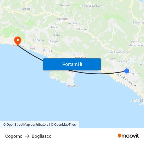 Cogorno to Bogliasco map