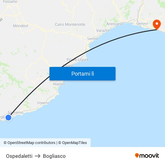Ospedaletti to Bogliasco map