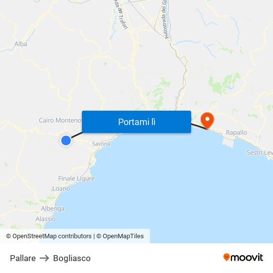 Pallare to Bogliasco map