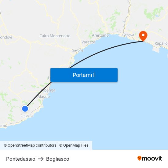 Pontedassio to Bogliasco map