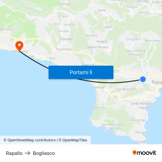 Rapallo to Bogliasco map