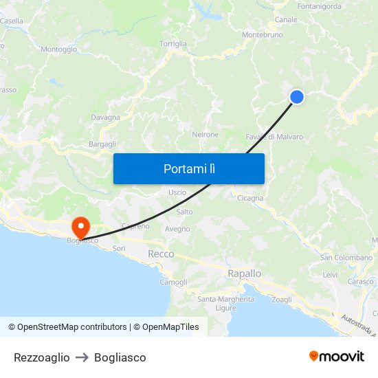 Rezzoaglio to Bogliasco map