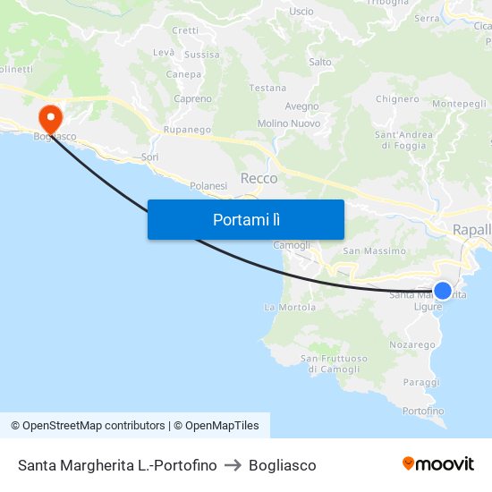 Santa Margherita L.-Portofino to Bogliasco map