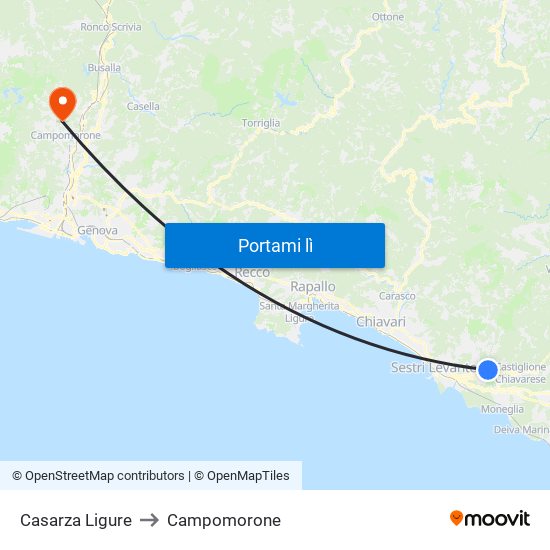 Casarza Ligure to Campomorone map