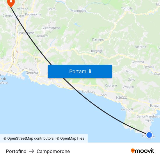 Portofino to Campomorone map
