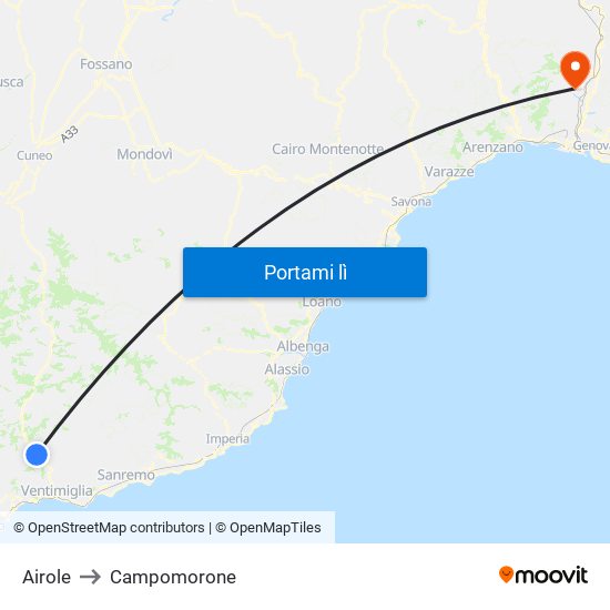 Airole to Campomorone map
