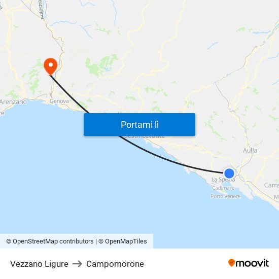 Vezzano Ligure to Campomorone map