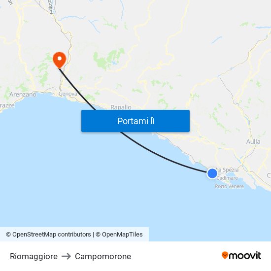 Riomaggiore to Campomorone map