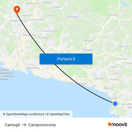 Camogli to Campomorone map