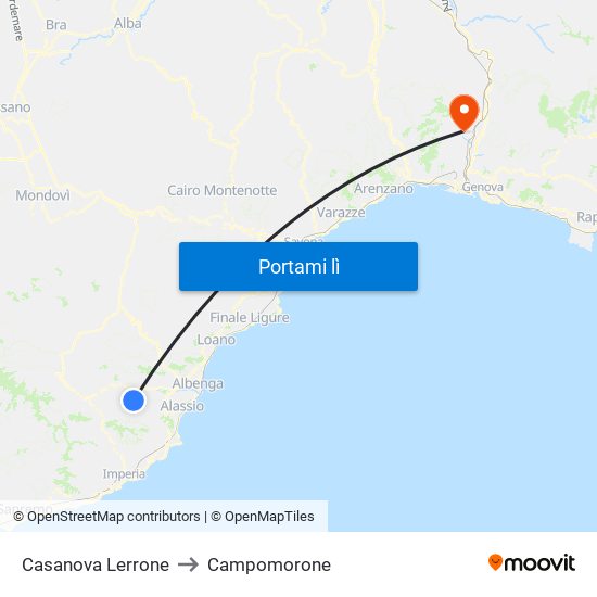 Casanova Lerrone to Campomorone map