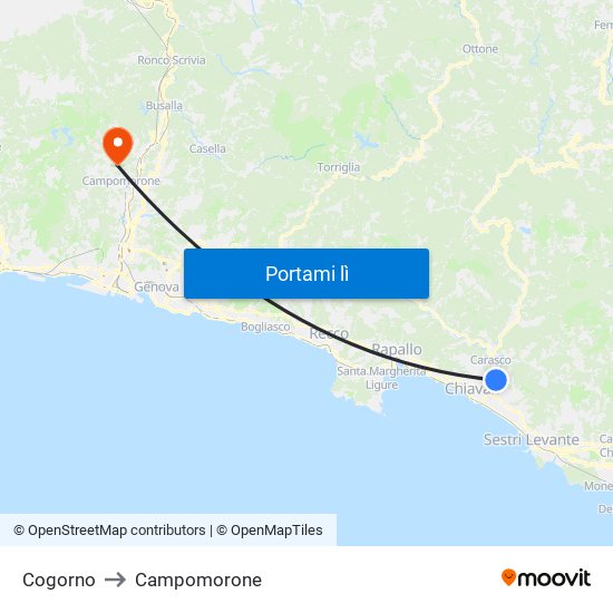 Cogorno to Campomorone map