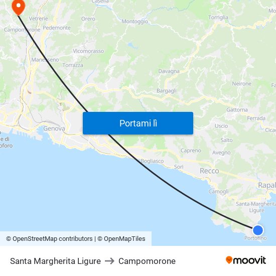 Santa Margherita Ligure to Campomorone map